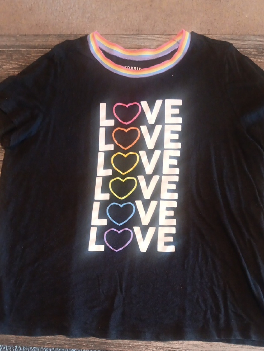 torrid Black Short-Sleeve Tee with Rainbow Heart LOVE Stack
